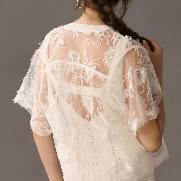 Anthropologie Current Air Sheer Floral Appliqué Kimono - Picture 4 of 16